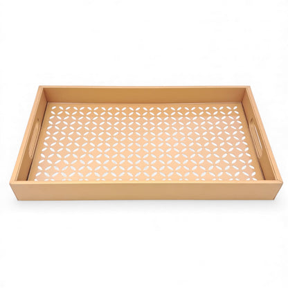 Large Decorative Serving Tray with Cut-Out Pattern | Multipurpose Rectangle Ottoman & Coffee Table Tray | Premium Home Décor Organizer for Dining, Kitchen, Living Room & Office | H(5cm) x W(26cm) x L(45.5cm) - Damoo