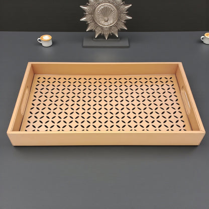 Large Decorative Serving Tray with Cut-Out Pattern | Multipurpose Rectangle Ottoman & Coffee Table Tray | Premium Home Décor Organizer for Dining, Kitchen, Living Room & Office | H(5cm) x W(26cm) x L(45.5cm) - Damoo