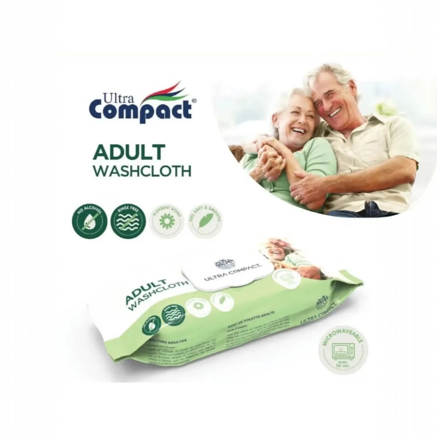 Ultra Compact Adult Washcloths – 50 Large Moisturizing Wipes | Alcohol & Paraben Free, Gentle Rinse-Free Cleansing for Elderly & Sensitive Skin - Damoo