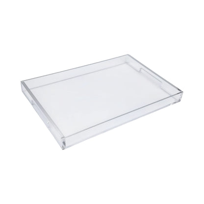 Clear Acrylic Serving Tray with Gold & Silver Edge Design – Modern Rectangular Organizer Tray (4H x 45L x 30W CM) - Damoo