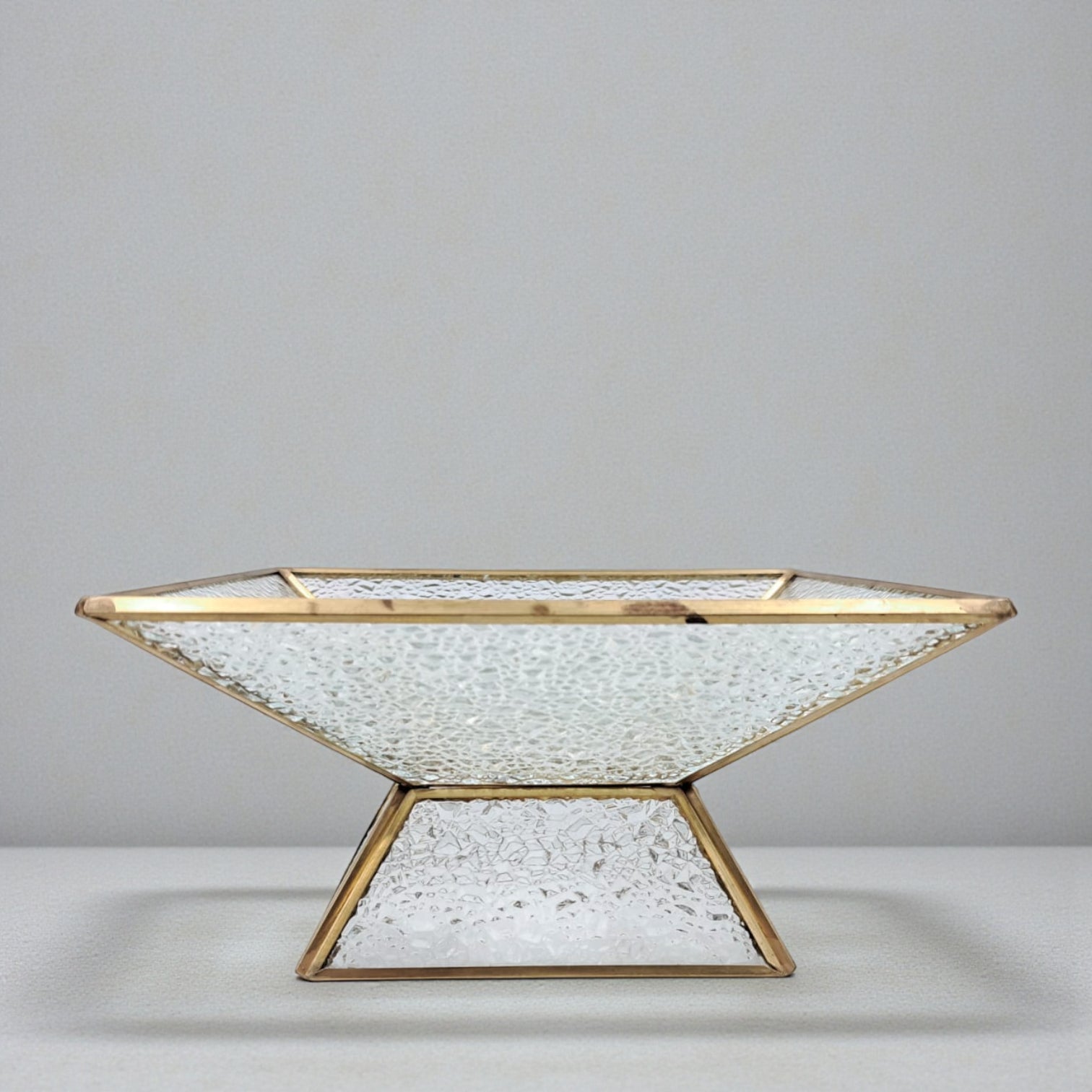 Luxury Square Glass Serving Tray with Golden Edge & Base – Elegant Dessert & Nuts Stand for Home, Parties & Gifting – 18cm