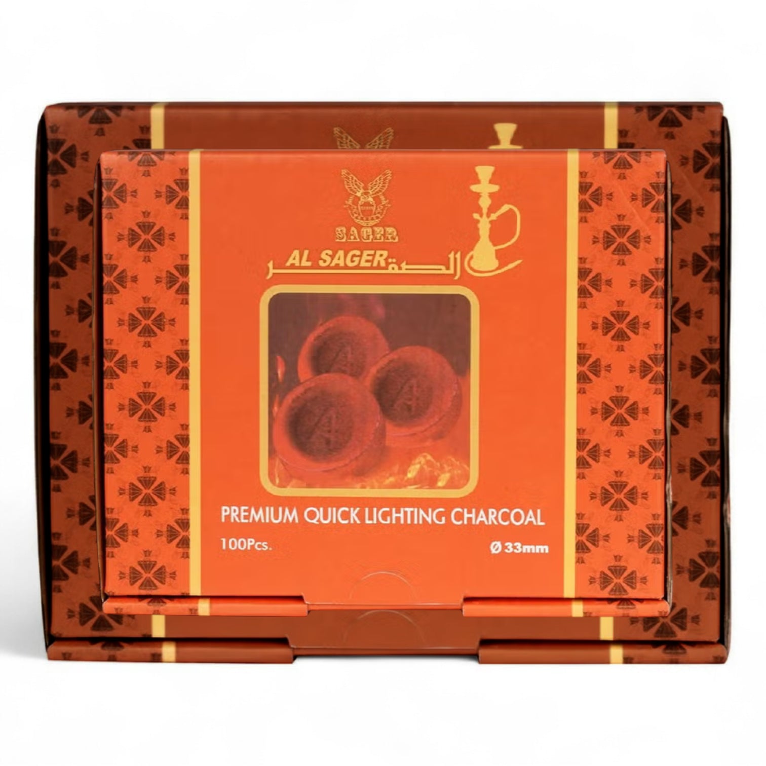 Al Sager Premium Quick Lighting Charcoal – 100 Pieces (33mm) | Long-Lasting, Easy Ignite Coal Tablets for Bakhoor, Oud & Hookah