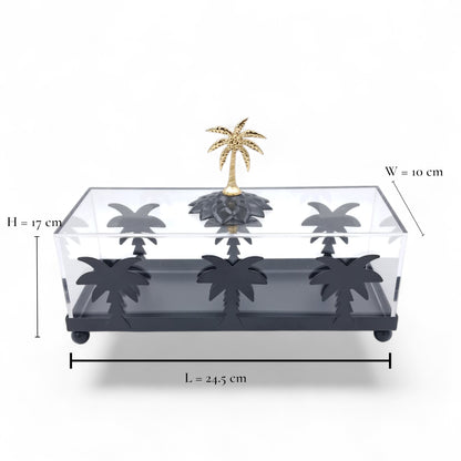 صندوق زخرفي فاخر على شكل شجرة نخيل من الأكريليك والذهب - صينية تخزين أنيقة مع غطاء وقاعدة ذهبية وتصميم نخلة (الارتفاع 16 سم × العرض 10 سم × الطول 24.5 سم)  