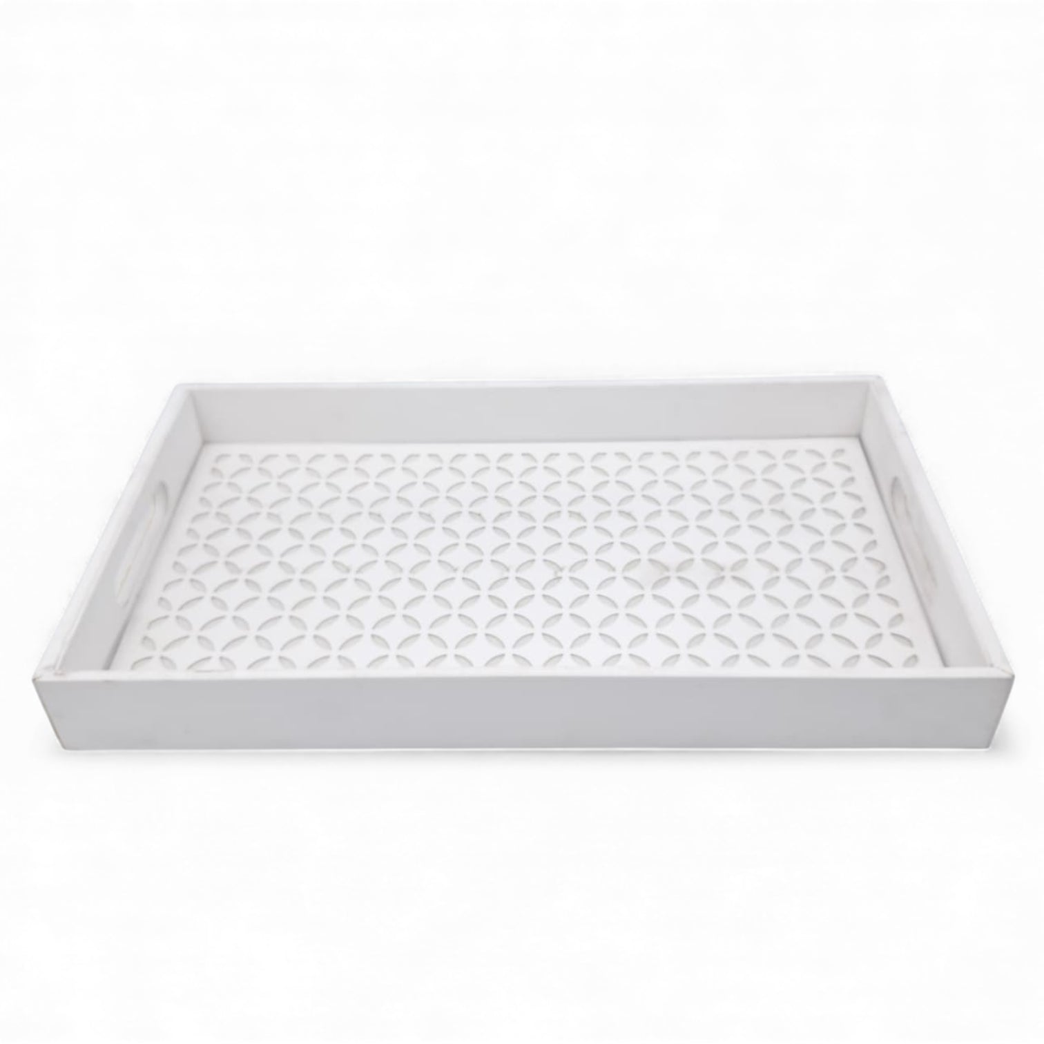 Large Decorative Serving Tray with Cut-Out Pattern | Multipurpose Rectangle Ottoman & Coffee Table Tray | Premium Home Décor Organizer for Dining, Kitchen, Living Room & Office | H(5cm) x W(26cm) x L(45.5cm) - Damoo