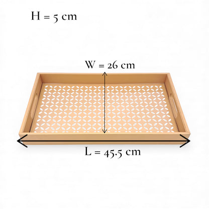 Large Decorative Serving Tray with Cut-Out Pattern | Multipurpose Rectangle Ottoman & Coffee Table Tray | Premium Home Décor Organizer for Dining, Kitchen, Living Room & Office | H(5cm) x W(26cm) x L(45.5cm) - Damoo