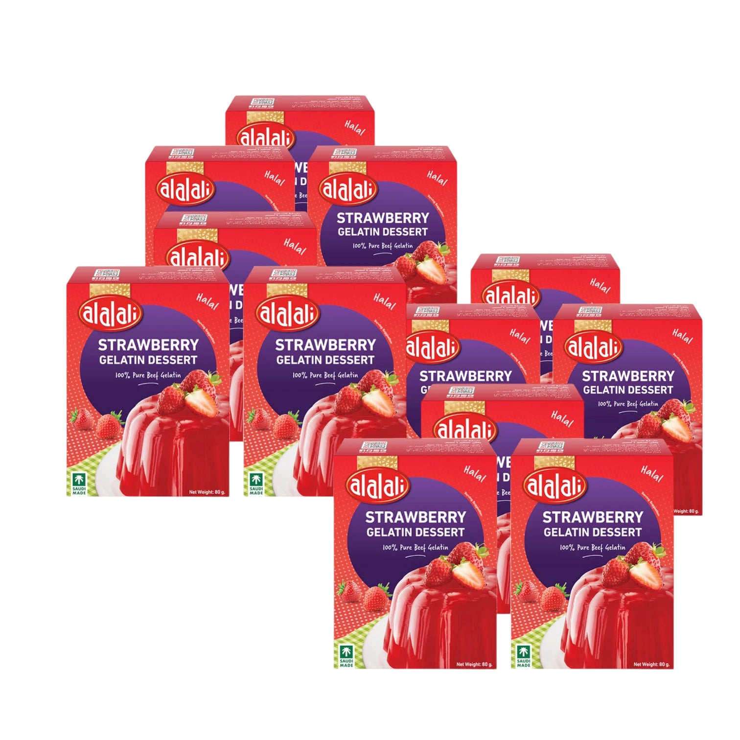 Al Alali Strawberry Gelatin Dessert 12 x 80g | 100% Halal Beef Gelatin | Classic Sweet Treat for All Ages | Versatile Dessert Base - Damoo