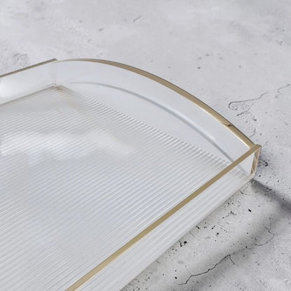 Modern Acrylic Serving Tray with Gold & Silver Arc Handles – Clear Ribbed Organizer Tray (6H x 40L x 27W CM) - Damoo