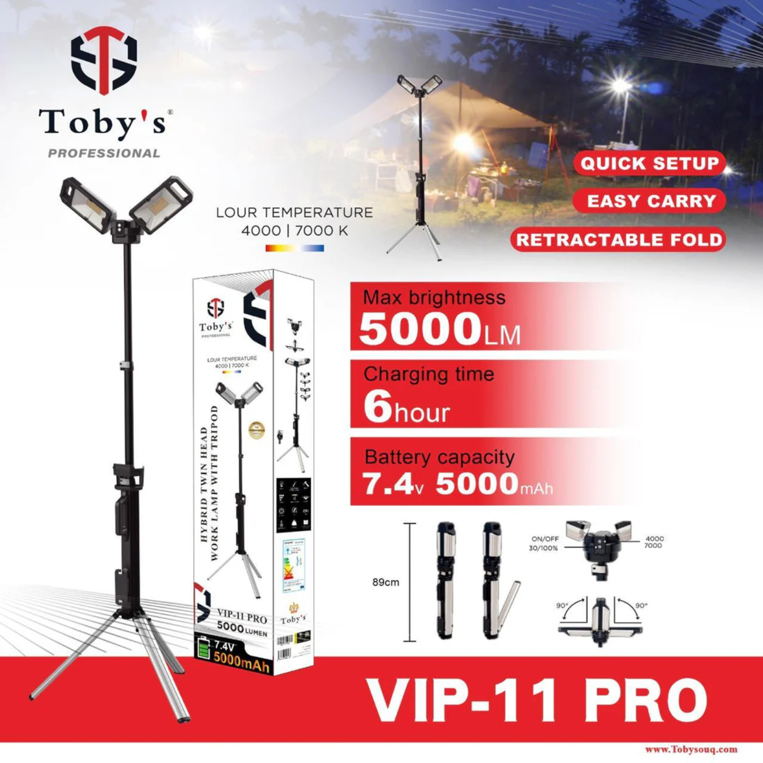 Toby’s VIP-11 Pro Camping Light | 5000mAh Rechargeable LED Sanara Lamp with Adjustable Tripod Stand | Outdoor Party, Picnic, Desert BBQ & Multifunctional Use - Damoo