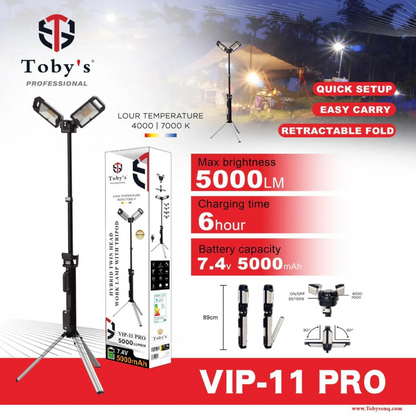 Toby’s VIP-11 Pro Camping Light | 5000mAh Rechargeable LED Sanara Lamp with Adjustable Tripod Stand | Outdoor Party, Picnic, Desert BBQ & Multifunctional Use - Damoo