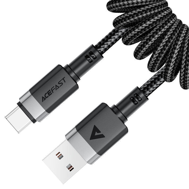 ACEFAST Acewire Pro C14-04 USB-A to USB-C Cable – Black | Up to 3A Fast Charging | USB 2.0 Data Transfer | Spring Nylon Anti-Tangle Design