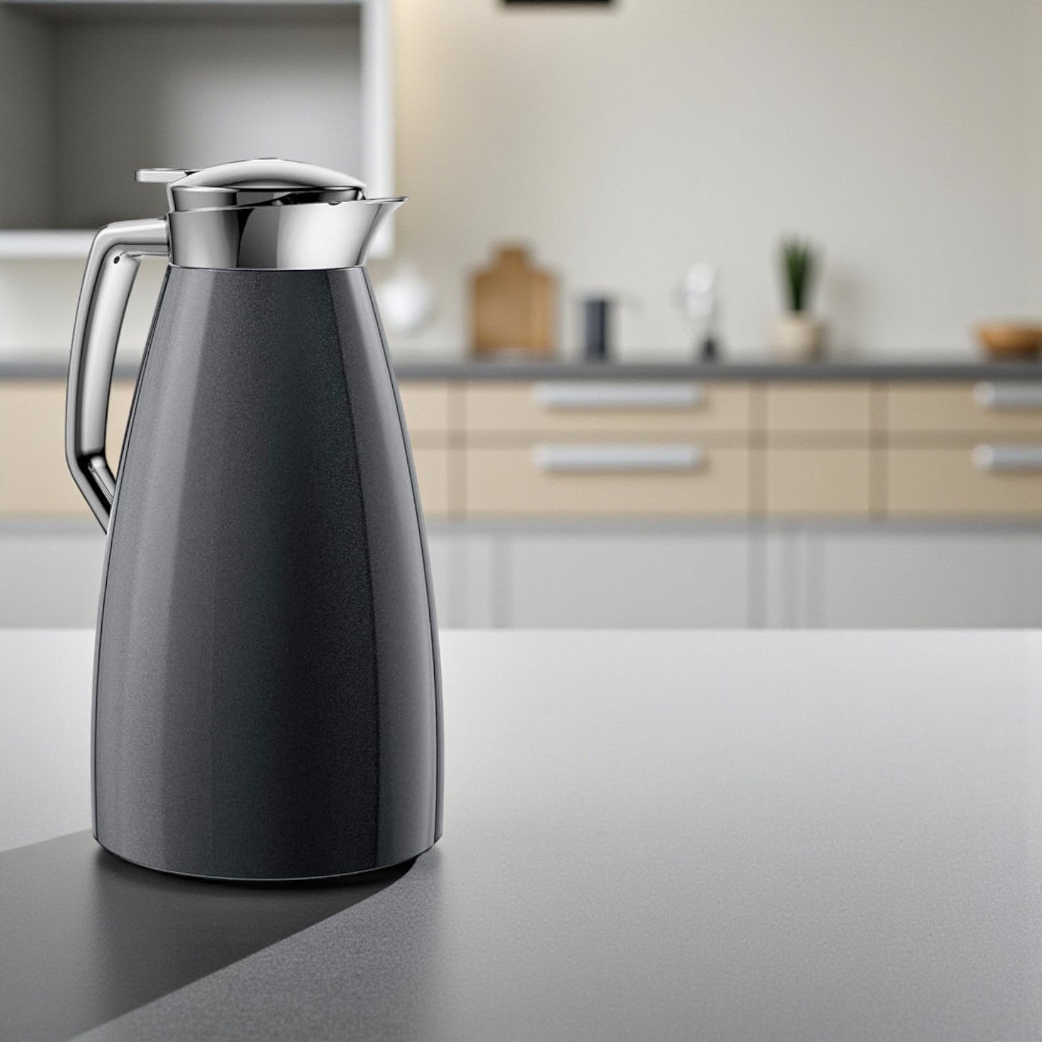 Emsa Cone Thermal Jug Swirl 1 L – Black / Silver | Premium German-Made Vacuum Flask with Glass Liner for Hot & Cold Drinks - Damoo