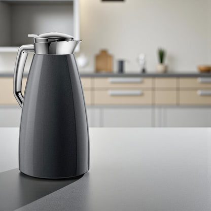 Emsa Cone Thermal Jug Swirl 1 L – Black / Silver | Premium German-Made Vacuum Flask with Glass Liner for Hot & Cold Drinks - Damoo