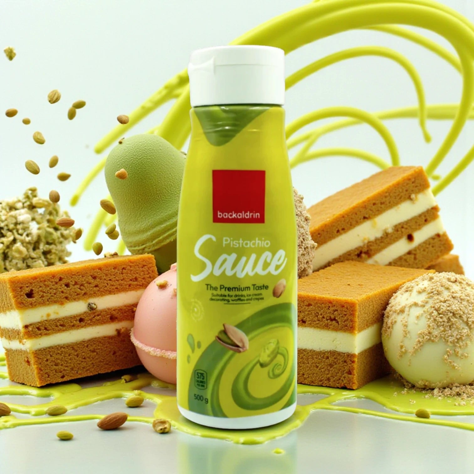 Backaldrin Pistachio Dessert Sauce – 500g | Creamy Ready-to-Use Topping & Filling for Ice Cream, Waffles, Cakes & More - Damoo