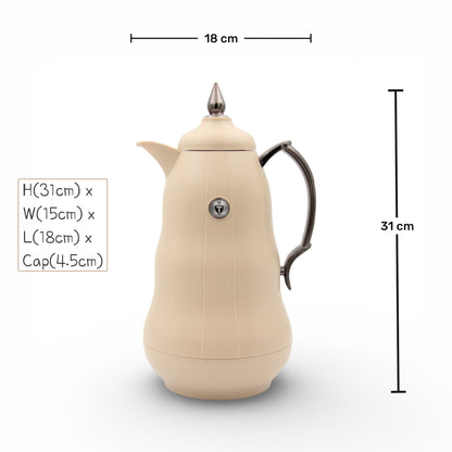 Arabic Classic Heritage Tea Flask 1L Double Wall Glass Liner Vacuum Jug with Traditional Pattern & Heat Insulation Available on Multi Color Options (24H x 13W × 13L CM) - Damoo