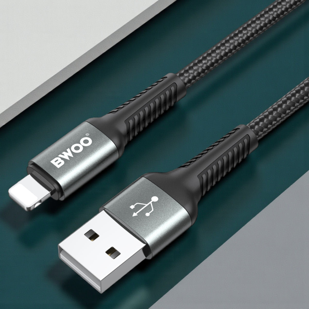 BWOO USB-A to Lightning Fast Charging & Data Cable 2M – Nylon Braided 2.4A High-Speed Transfer with Aluminum Alloy Connectors for iPhone & iPad – Black (BO-X288L-2M)