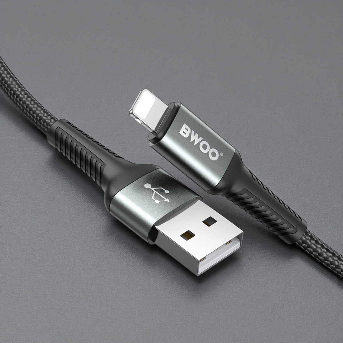 BWOO USB-A to Lightning Fast Charging & Data Cable 2M – Nylon Braided 2.4A High-Speed Transfer with Aluminum Alloy Connectors for iPhone & iPad – Black (BO-X288L-2M)