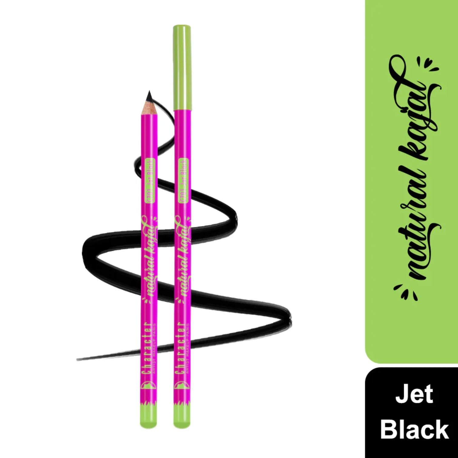Character Natural Kajal C701 Jet Black | Intense Pigment, Smudge-Proof, Waterproof, Long-Lasting Eye Kajal Pencil for Bold, Defined & All-Day Comfortable Wear – Gentle on Eyes - Damoo