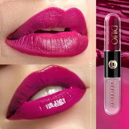 Character Duo Temptation Dual Liquid Lipstick & Gloss – CDU014 | 2-in-1 Matte Base & Hydrating Gloss, 12H Long-Lasting Wear, Smudge-Proof & High Shine Finish - Damoo