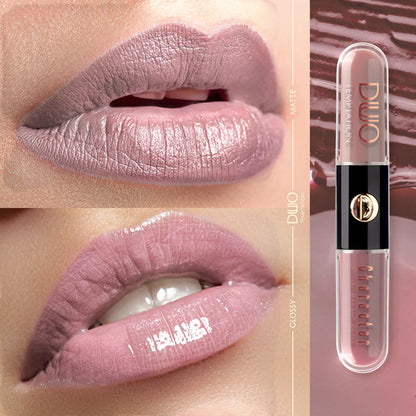 Character Duo Temptation Dual Lipstick & Gloss – CDU020 | Long-Lasting Matte Base with Moisturizing Gloss, 12H Wear, Smudge-Proof, High Shine Finish - Damoo