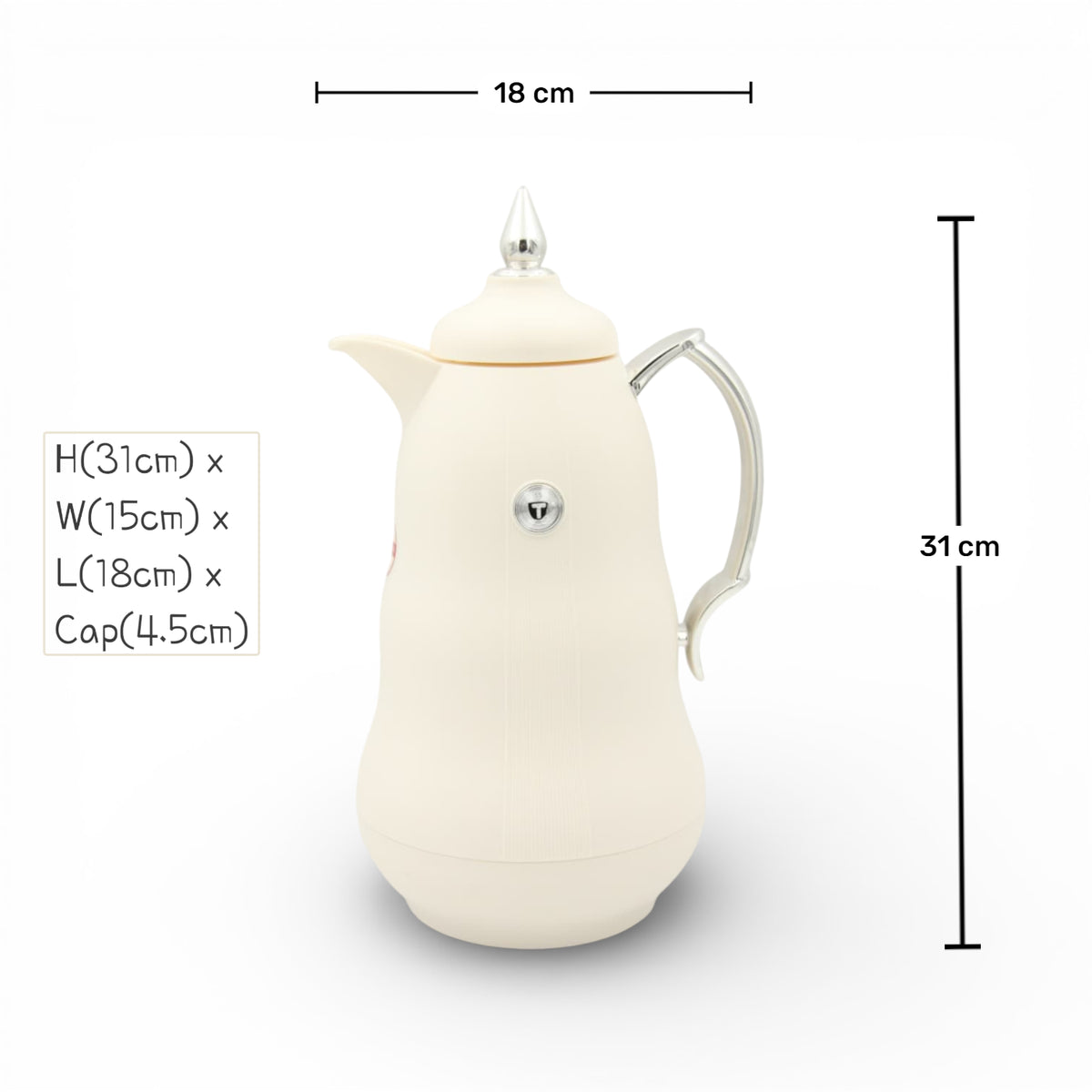 Arabic Classic Heritage Tea Flask 1L Double Wall Glass Liner Vacuum Jug with Traditional Pattern & Heat Insulation Available on Multi Color Options (24H x 13W × 13L CM) - Damoo