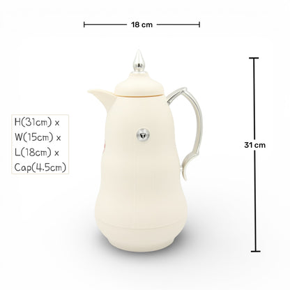 Arabic Classic Heritage Tea Flask 1L Double Wall Glass Liner Vacuum Jug with Traditional Pattern & Heat Insulation Available on Multi Color Options (24H x 13W × 13L CM) - Damoo