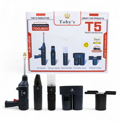 Toby’s T5 Cordless Car Care Kit | 5-in-1 Portable DC12V Car Washer, Vacuum Cleaner, Tire Inflator, Flashlight & Power Bank - Damoo