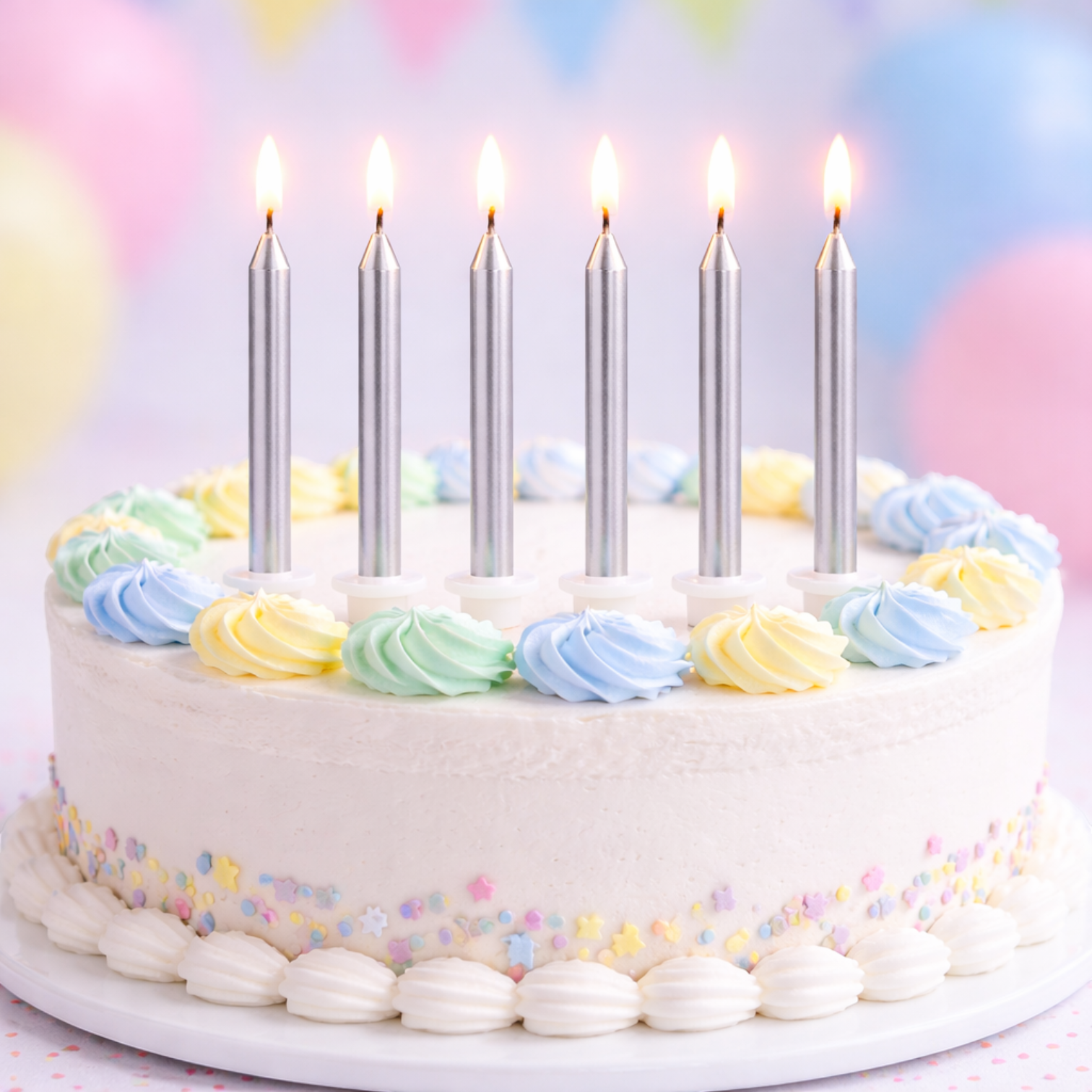 Silver Metallic Birthday Cake Candles – Party Candle Set with Holders, Elegant Celebration Candles for Cakes & Desserts - Damoo
