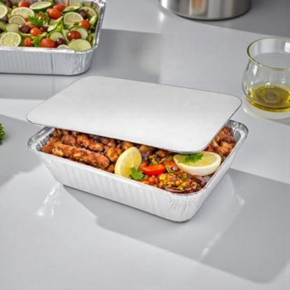 Packers Aluminium Foil Containers with Lid – Safe & Hygienic Disposable Food Trays (10-Piece Pack) - Damoo