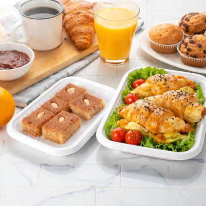HTE Rectangular Plastic Food Container with Ribbed Edges – Multi-Purpose Serving & Storage Tray - Damoo