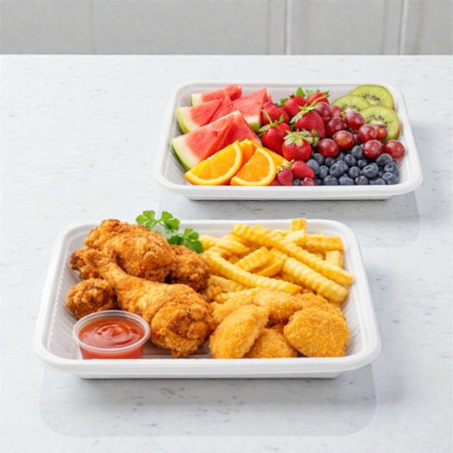 HTE Rectangular Plastic Food Container with Ribbed Edges – Multi-Purpose Serving & Storage Tray - Damoo