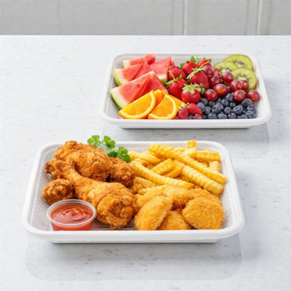 HTE Rectangular Plastic Food Container with Ribbed Edges – Multi-Purpose Serving & Storage Tray - Damoo