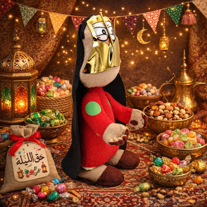 Freej Um Saeed Traditional Emirati Doll – Authentic Heritage Character Figure for Haq Al Lail, National Day & Cultural Décor, Soft Plush Collectible Inspired by Emirati TV Icon (34H x 20L × 14W CM) - Damoo