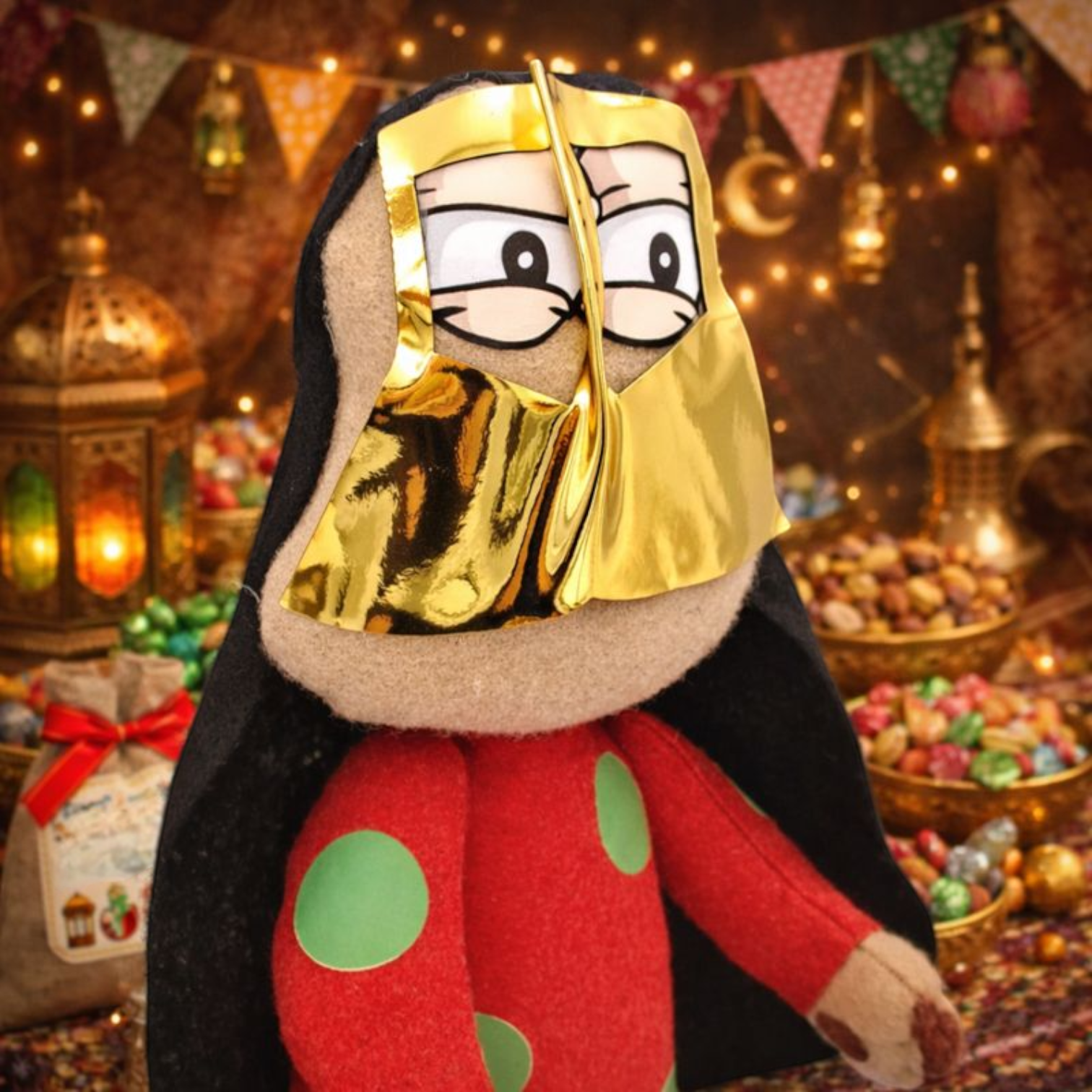 Freej Um Saeed Traditional Emirati Doll – Authentic Heritage Character Figure for Haq Al Lail, National Day & Cultural Décor, Soft Plush Collectible Inspired by Emirati TV Icon (34H x 20L × 14W CM) - Damoo