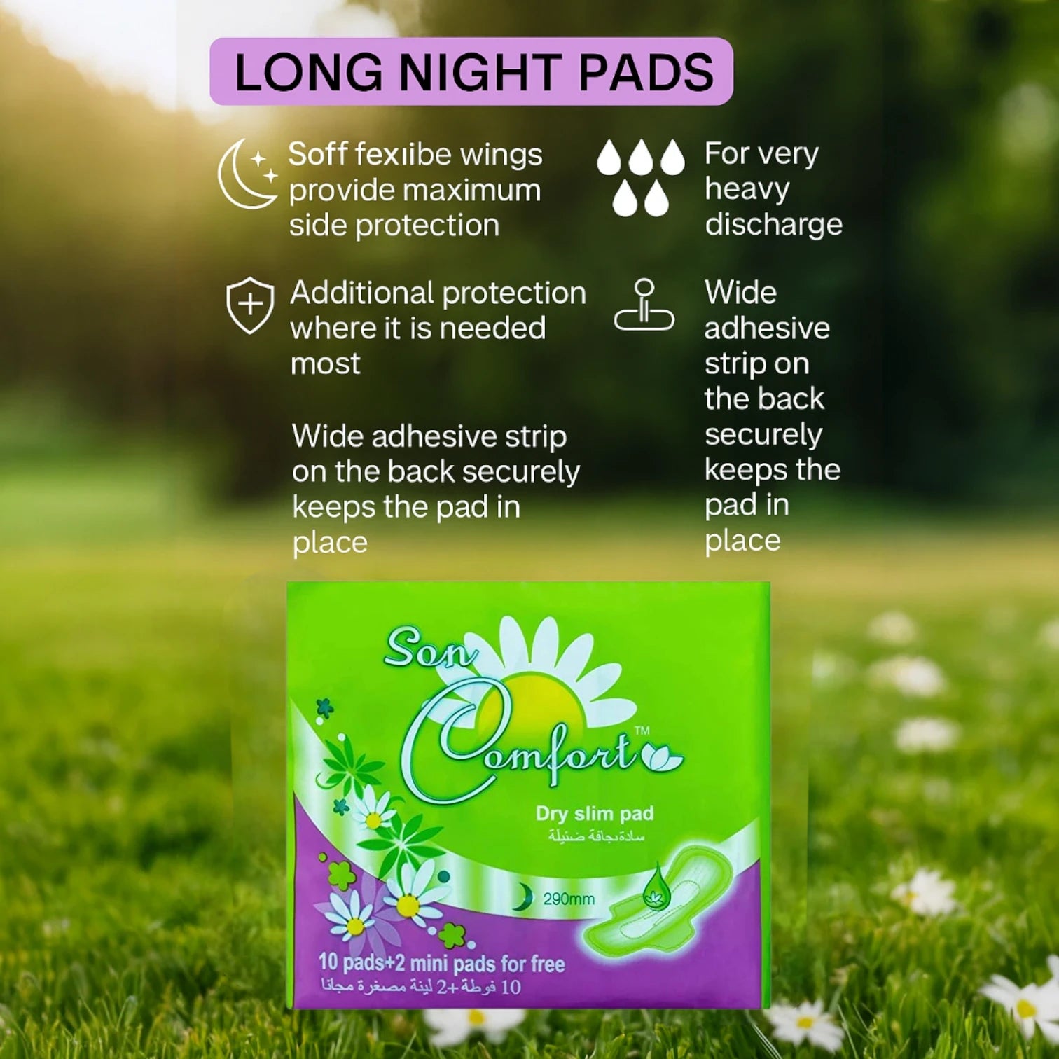 SEN COMFORT – Cotton Soft Sanitary Pads with Wings, 290mm for Medium to Heavy Flow, Secure Fit & All-Day Comfort (10 Pieces & 2 Free Pieces) - Damoo