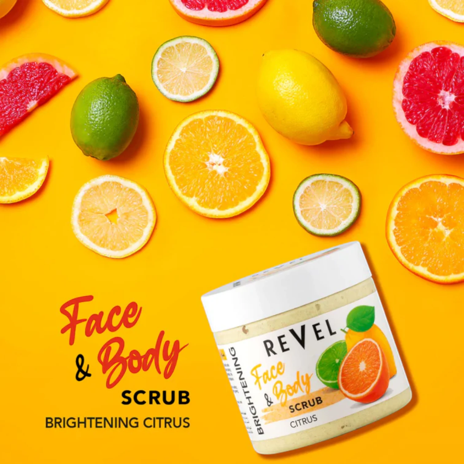 REVEL Citrus Face & Body Scrub 475ml | Deep Cleansing Exfoliator with Citrus Extracts | Removes Dirt, Oil & Blackheads | Brightening & Refreshing Care - Damoo