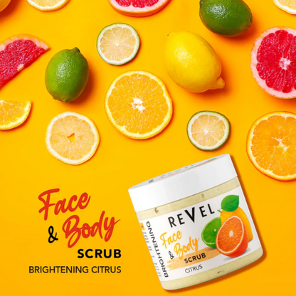 REVEL Citrus Face & Body Scrub 475ml | Deep Cleansing Exfoliator with Citrus Extracts | Removes Dirt, Oil & Blackheads | Brightening & Refreshing Care - Damoo