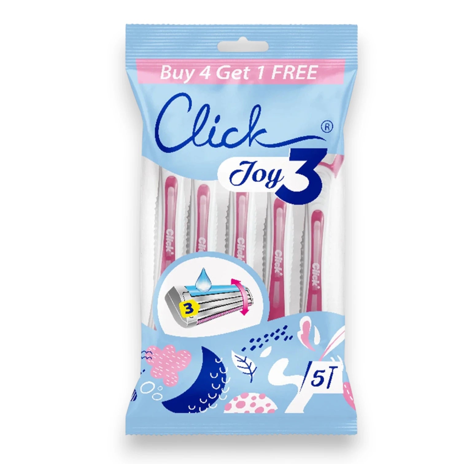Click Joy 3 Disposable Razors – Triple Blade Shaving Set for Women, Smooth & Gentle Shave, Pack of 5 (Buy 4 Get 1 Free) - Damoo