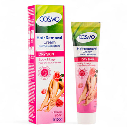 Cosmo Hair Removal Cream for Dry Skin – 100ml | Rose-Enriched Formula | Smooth & Hydrated Skin for Legs, Underarms, Bikini & More - Damoo