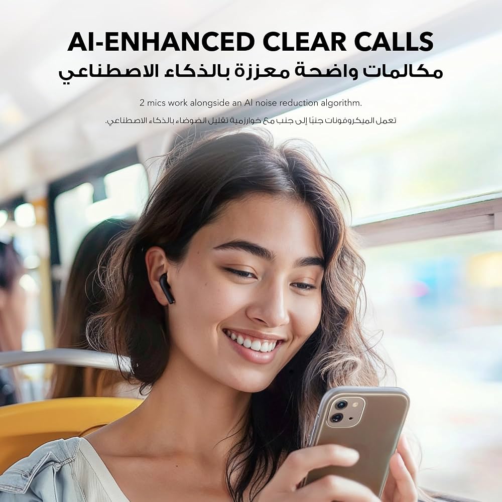 سماعات أذن لاسلكية soundcore K20i باللون الأسود مع علبة شحن | BassUp، مكالمات واضحة، شحن سريع، تشغيل 6/36 ساعة وIPX5