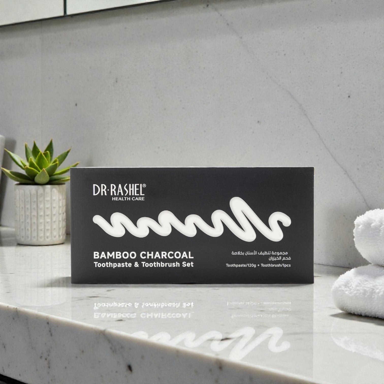Dr. Rashel Bamboo Charcoal Toothpaste & Soft-Bristle Toothbrush Set – Deep Cleaning, Whitening & Fresh Breath – 120g + 1pc - Damoo