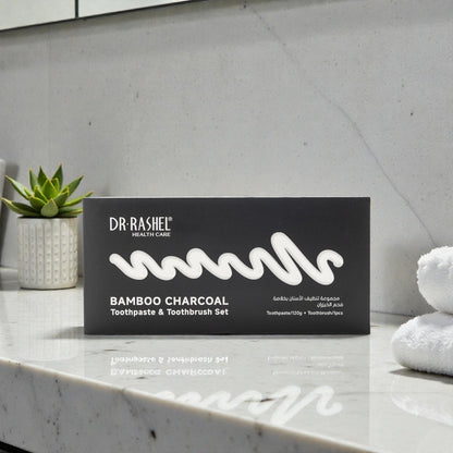 Dr. Rashel Bamboo Charcoal Toothpaste & Soft-Bristle Toothbrush Set – Deep Cleaning, Whitening & Fresh Breath – 120g + 1pc - Damoo