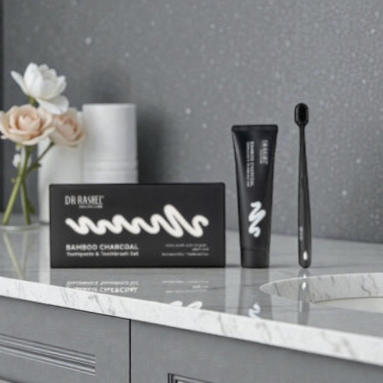 Dr. Rashel Bamboo Charcoal Toothpaste & Soft-Bristle Toothbrush Set – Deep Cleaning, Whitening & Fresh Breath – 120g + 1pc - Damoo