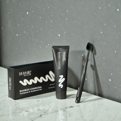 Dr. Rashel Bamboo Charcoal Toothpaste & Soft-Bristle Toothbrush Set – Deep Cleaning, Whitening & Fresh Breath – 120g + 1pc - Damoo