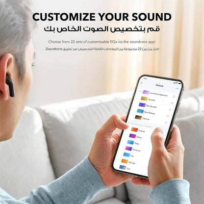 سماعات أذن لاسلكية soundcore K20i باللون الأسود مع علبة شحن | BassUp، مكالمات واضحة، شحن سريع، تشغيل 6/36 ساعة وIPX5
