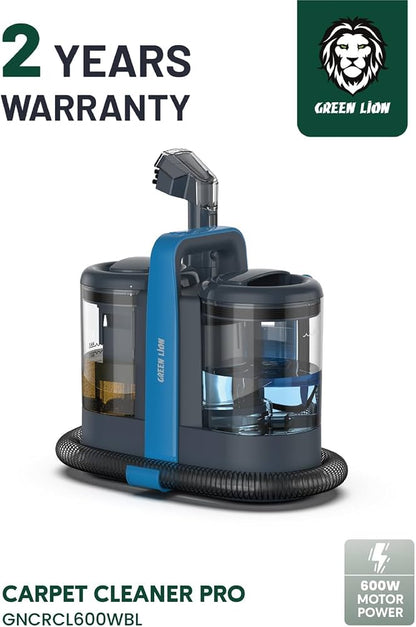 GREEN LION Carpet Cleaner Pro – 600W Motor, 15 KPA Suction, 1500 ML Fresh & 800 ML Dirty Tanks, 3.9 FT Hose