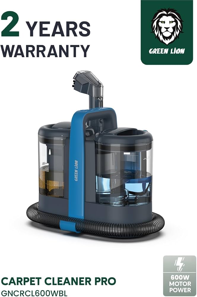 GREEN LION Carpet Cleaner Pro – 600W Motor, 15 KPA Suction, 1500 ML Fresh & 800 ML Dirty Tanks, 3.9 FT Hose