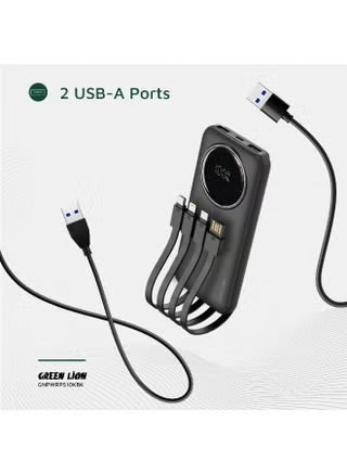 باور بانك GREEN LION POWER PULSE بسعة 10000mAh وشحن PD سريع 22.5W وشاشة رقمية وكابل شحن مدمج للاستخدام اليومي