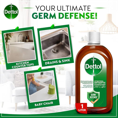 سائل ديتول المطهر والمعقم المضاد للبكتيريا 1 لتر، عبوة من قطعتين | حماية Germ Defence™ لتنظيف المنزل