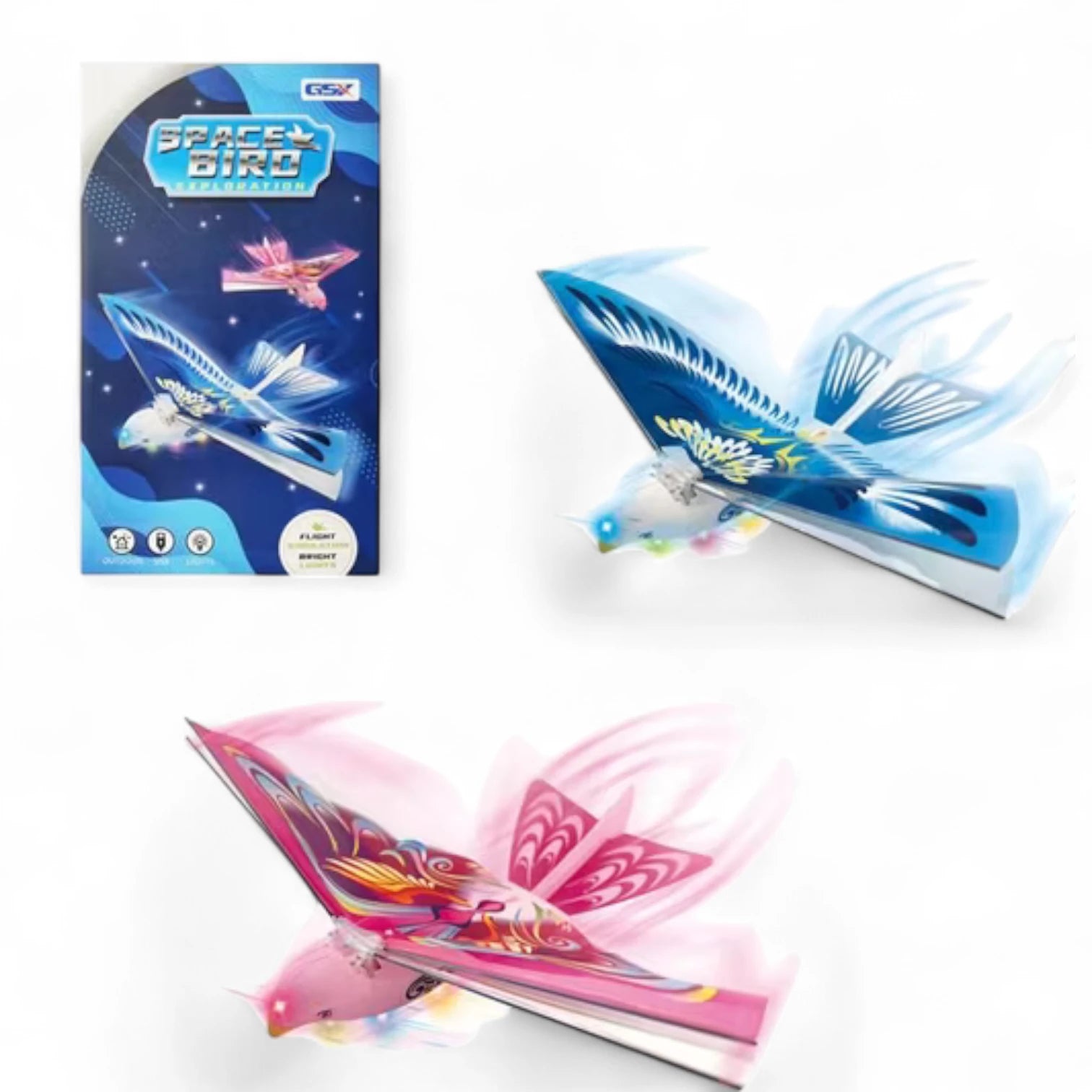 Space Bird Electronic Flying Toy | Self-Flying Bird RC Airplane Drone with Lights 8+ Age | Mini Remote Control Helicopter Glider for Kids & Adults Outdoor Play