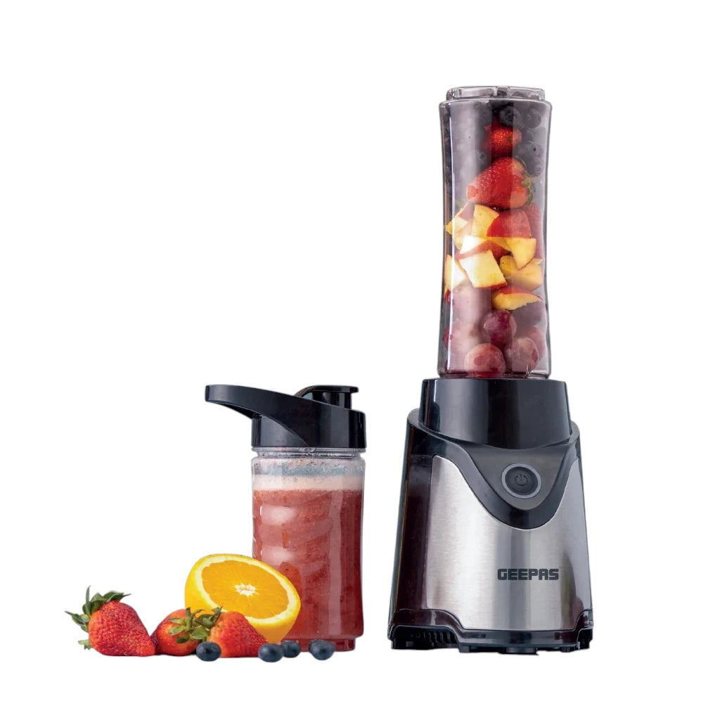 Geepas Personal Blender – 500W Portable Smoothie & Milkshake Maker with Stainless Steel Blades, 570ml &amp; 400ml BPA-Free Tritan Bottles, Safety Lock, One-Touch Operation, Multi-Safe Protection, ABS Housing – GSB44075N – Black - Damoo